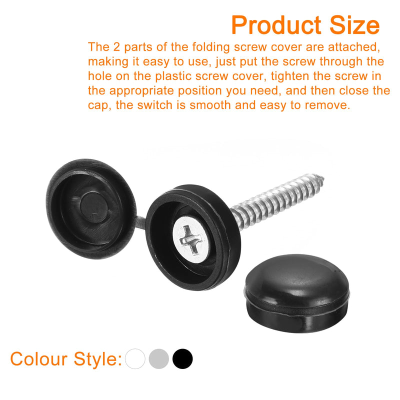 uxcell 150Pcs Screw Cover Caps, Plastic Hinged Screw Covers, Snap Washer Covers Screw Caps for Furniture and Walls, Black/White/Grey 150