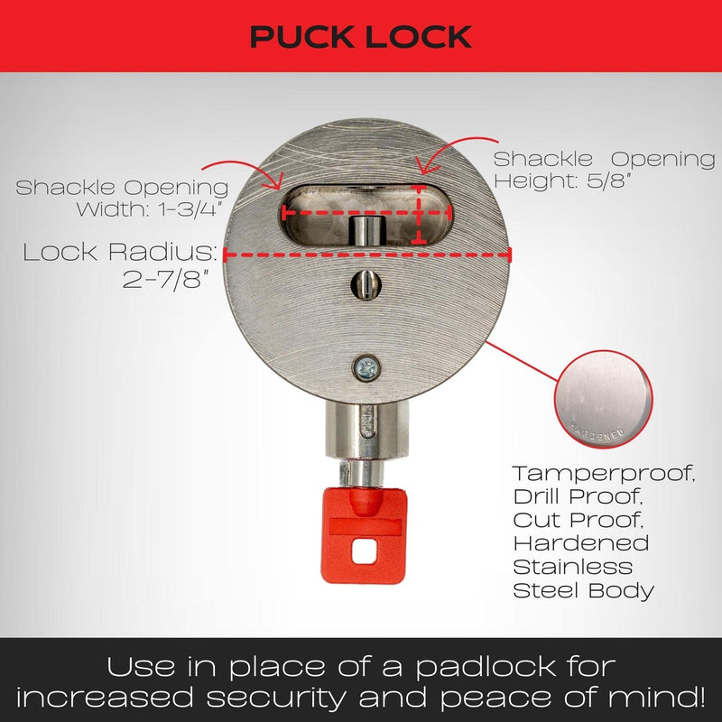 Equipment Lock Puck Lock - Stainless Steel, Multi-Use Uncuttable Lock - Ideal for Gates, Sheds, Roll-Up Doors or Trailers - Padlock Replacement (Keyed Differently) Keyed Differently