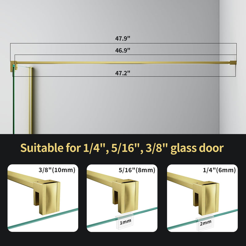 Shower Glass Support Bar, Stainless Steel Shower Door Support Arm with Foldable Hook, Adjustable Support Rod for 1/4"-3/8" Door, Cut-to-Fit for Various Spaces (Brushed Gold, 47.24'' (1200mm)) Brushed Gold 47.24'' (1200mm)