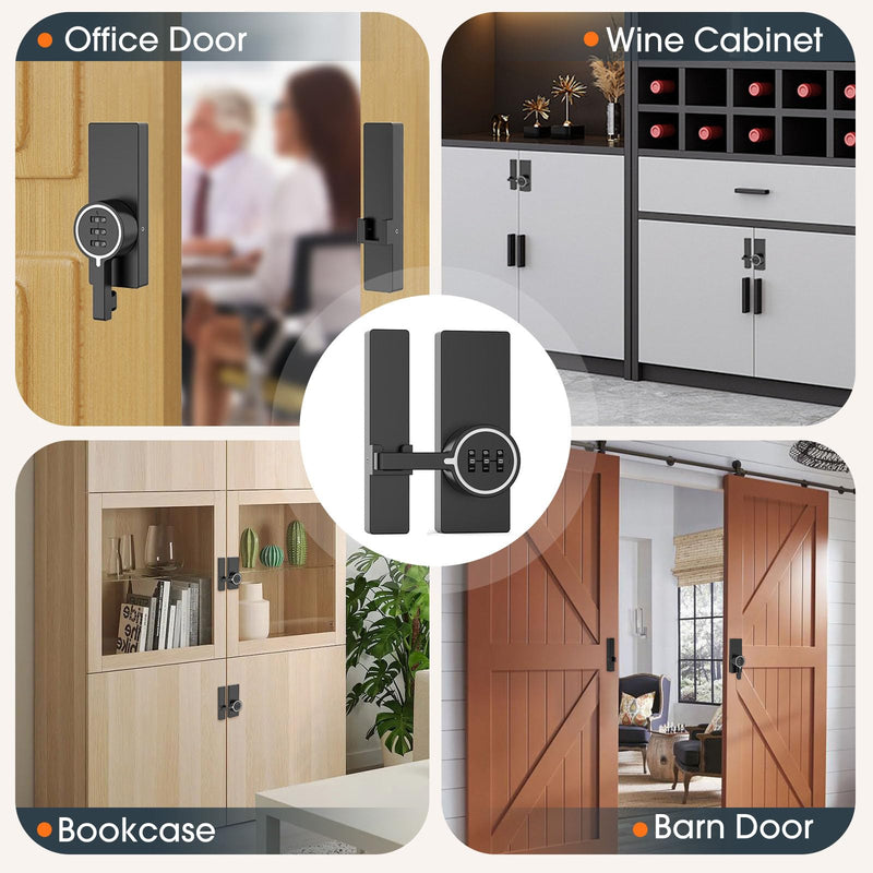 Password 180 Degree Barn Door Latch, Keyless Adhesive Flip Latch, Sliding Door Latch with 3-Digit Combination, Cabinet Lock with Glue and Screws for Gate,Shed, Bedroom, Closet (2, Luminous Black)
