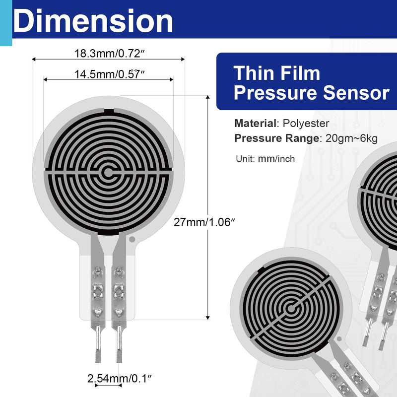 4 Pcs Thin Film Pressure Sensor, 0.4 mm Force Sensitive Resistor 20g–2Kg Range for Arduino DIY, Industrial Precision Measurement and Control 6kg
