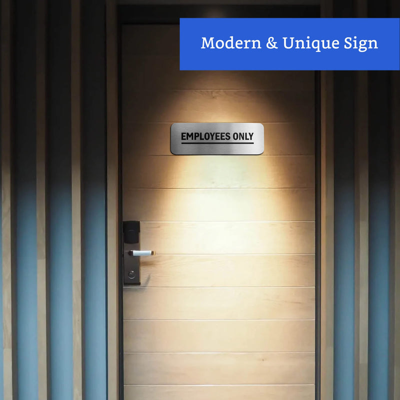 Employees Only Sign (Brushed Aluminum 9 in x 3 in) - Employee Only Signs for Doors - Office Signs - Business Signage - Restaurant Sign - Letreros para Negocios 1