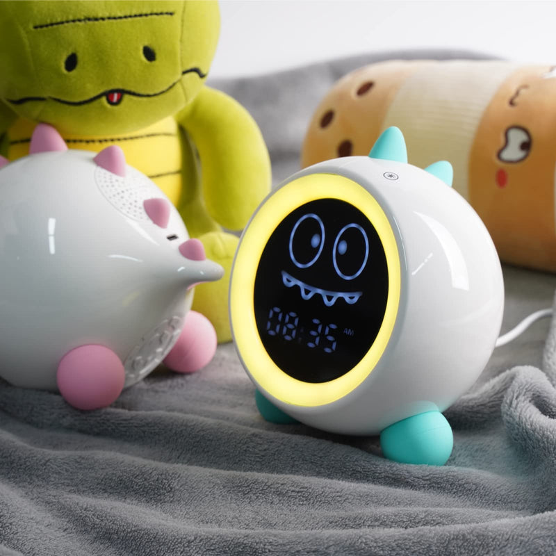 Kids Alarm Clock, Toddler Sleep Training Clock with Night Lights, Sound Machine, Time to Wake Dinosaur Alarm Clock for Children, Gift Ideas for Kids Toddler Boy Girl (Green) Green