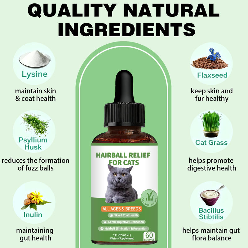 Hairball Treatment for Cats - Cat Hairball Remedy - Supports Skin & Coat, Digestion, Cat Furball Treatment, Helps Eliminate and Prevent Hairballs for Indoor Cats and Kittens(Cat Grass Flavor) Cat Grass