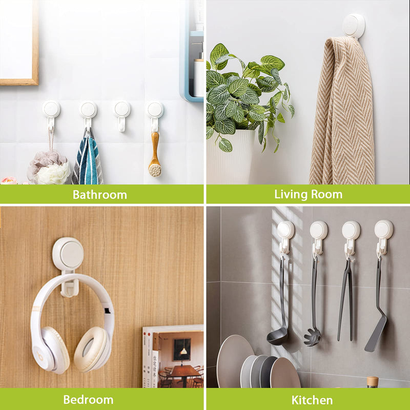 Elegear Suction Cup Shower Hooks for Loofah, Robe, Towel, Heavy Duty (4-Pack) Waterproof , Reusable Vacuum Suction Hooks for Bathroom Kitchen Large 4 Pack