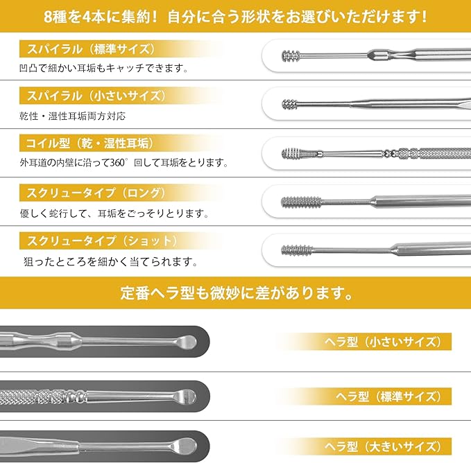 Ear cleaning [4 carefully selected pieces] Stainless steel ear cleaning, various tip shapes (spiral, spoon, spring), washable, clean, ear cleaning, special brush, special case included - NewNest Australia
