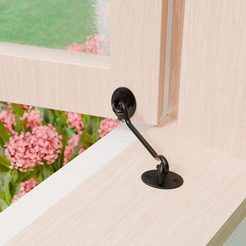5" Privacy Eye Hook Door Latch for Screen Door, Window, Cabinet Barn Door, Fence Gate & More - Durable Hook and Eye Latch for 90° Right Angles to 180° Planes Black (4-Pack) 4 5 Inch
