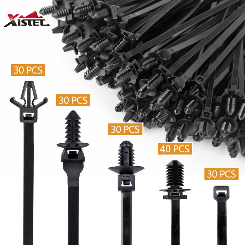 Xislet 160Pcs Universal Push Mount Cable Zip Tie Compatible with Cars Boat Trailer Polaris UTV Side By Side Jeep Wrangler Nylon Self Locking Cable Strap for Engine Bay Wire Harness Restraint Ties