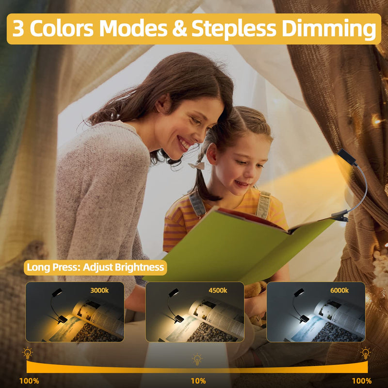 KunHe Rechargeable Book Lights Bulk, Clip on Light for Reading at Night in Bed, Stepless Dimming 3 Color Temperatures Stocking Stuffers for Kids,Book Lovers, 8 Pack 3 Modes 8.0