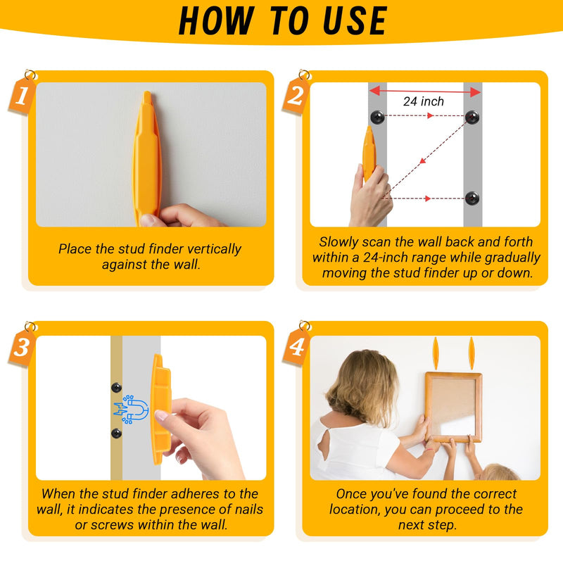 4Pcs Magnetic Stud Finder, No Batteries Required, Easy to Use Wall Scanner Detector Rapidly Locates Screws, Nails & Metal Studs Through Drywall & Wood