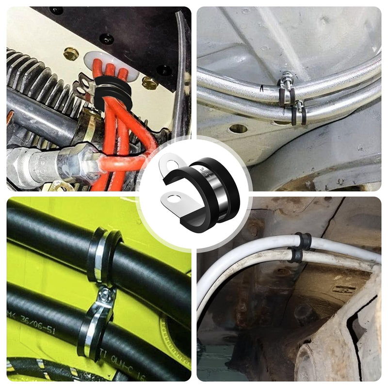 80 Pcs Cable Clamps Assortment Kit, 7 Sizes 304 Stainless Steel Metal Cable Clamp, Insulated Wire Clamps Cushion Rubber Coated Pipe Hose Clamp 1/4" 5/16" 3/8" 1/2" 5/8" 3/4" 1"