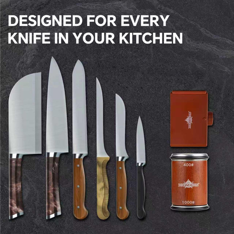 The Innovative Knife Sharpener - Patented Multi-Angle Premium Rolling Knife Sharpener with Extra Replacement Head for Chef's, Fruit, and All Steel Knives (Brown) Brown