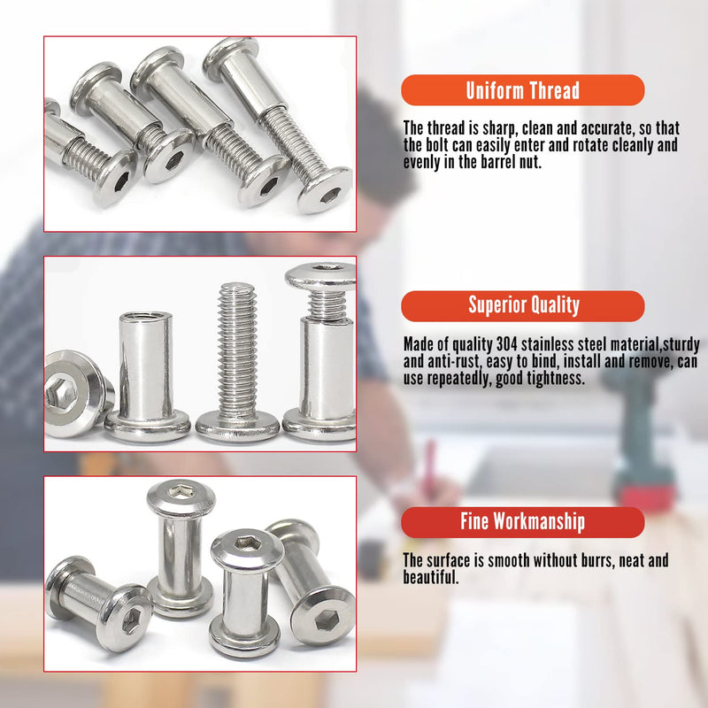 MroMax M6 Binding Screws, M6 x 12mm Stainless Steel Binding Screws and Rivet Socket Cap Connecting for Binding Baby Bed Furniture, DIY Leather, Scrapbook and Photo Albums 5Pcs M6 x 12mm Nut