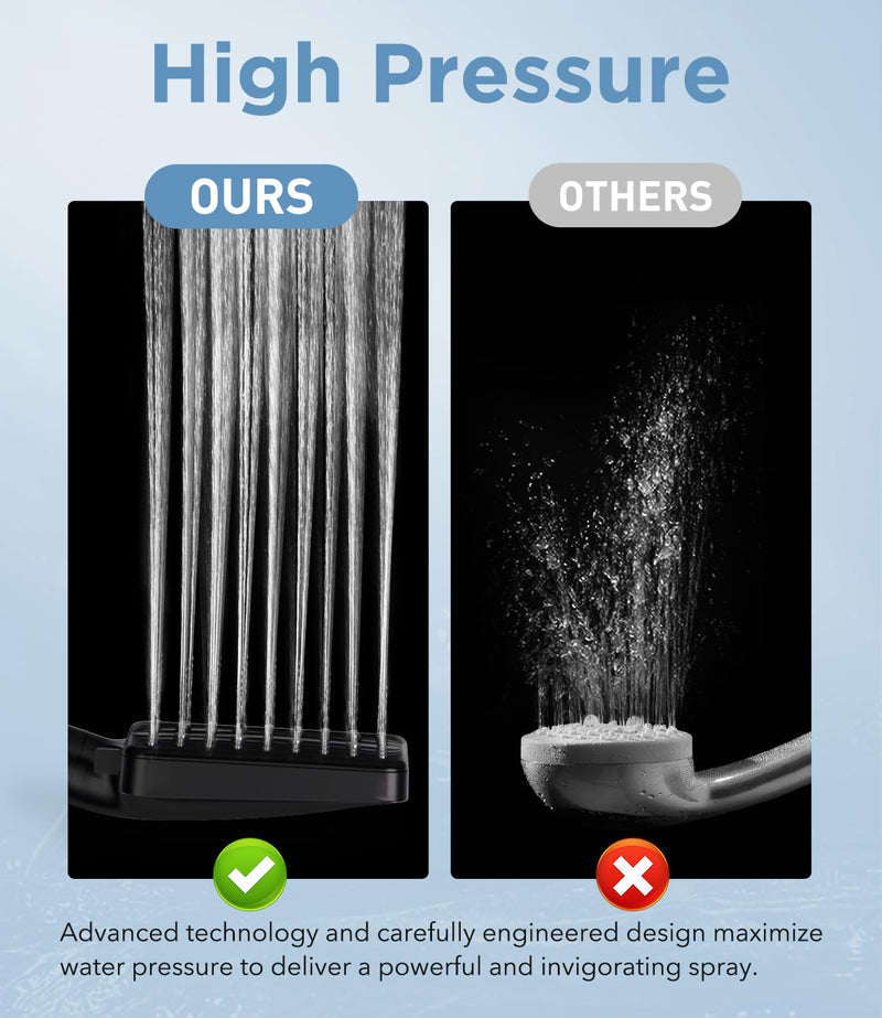 Filtered Shower Head Black - 6 Modes High Pressure Handheld Shower Head with Filter Mineral Beads, Detachable Handheld Showerhead Set with Stainless Steel Hose and Shower Arm Bracket Matte Black