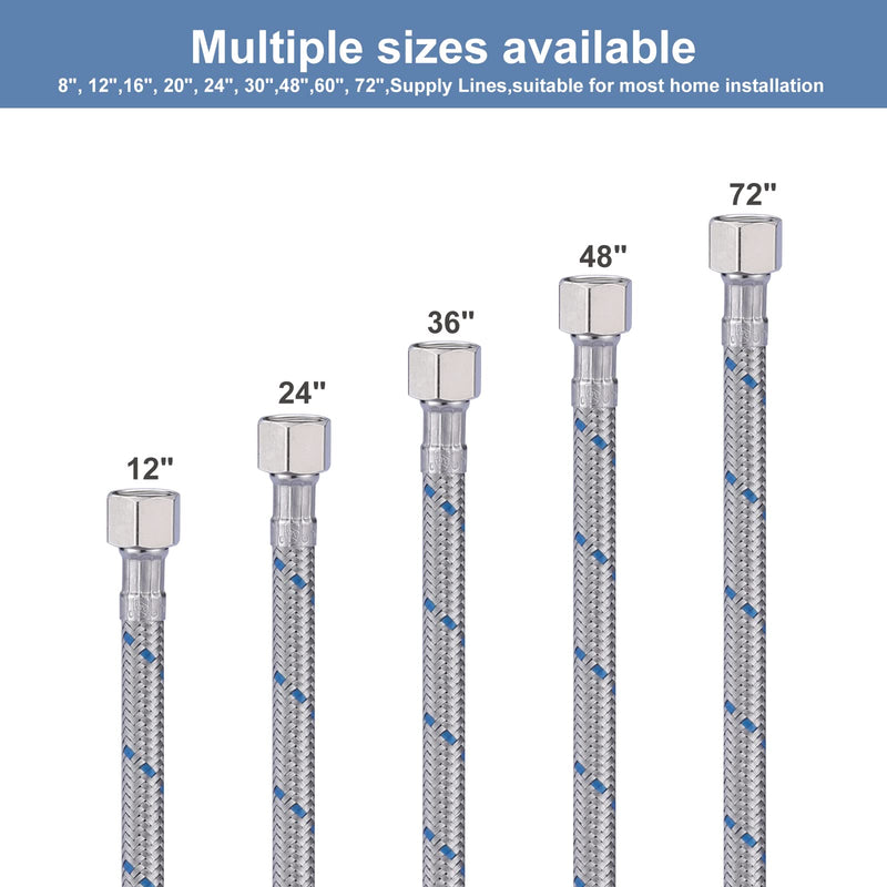 Faucet Supply Lines 3/8" to 3/8" Female Compression Thread 1 Pair, ARCORA 9“ Faucet Hose Connects Kitchen Bathroom Sink to Water Supply 9 Inch