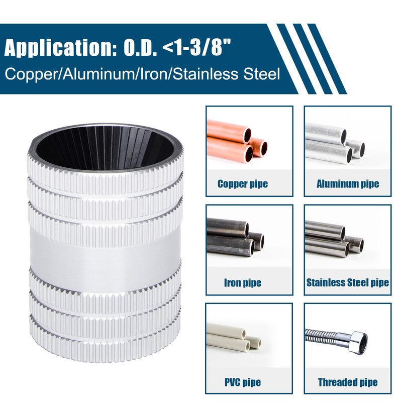 Professional Tubing Reamer, 1/4" to 1-3/8" Inner-Outer Pipe Reamer, 45 Heavy Duty 40Cr Alloy Steel Blades, Aluminum Body Deburring Tool for Stainless Steel, Copper, PVC