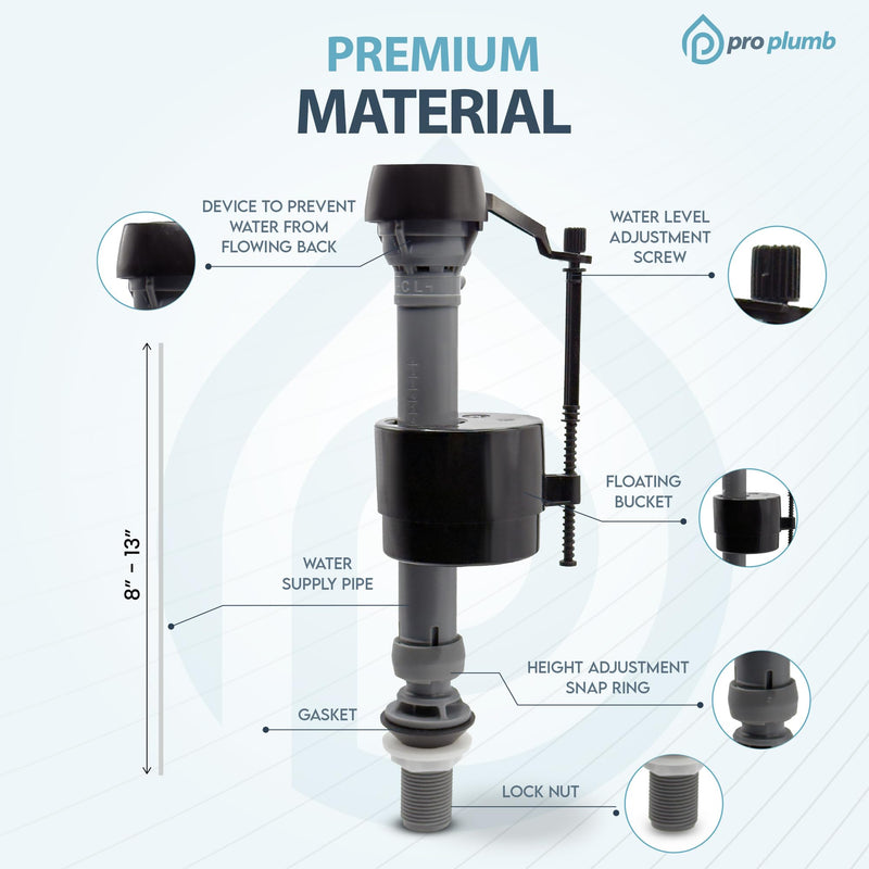 Adjustable Fill Valve – 2 Pack, Universal Toilet Fill Valve, Quiet & Water-Saving, Easy Height Adjustment 9”-14”