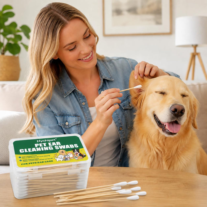 200PCS Long Cotton Swabs in Storage Box,6 Inch Long Cotton Swab with Bamboo Handle for Dogs and Cats - Lint Free,Gentle and Soft Cotton,Ear Swabs Specially Designed for Dogs Ear Cleaning