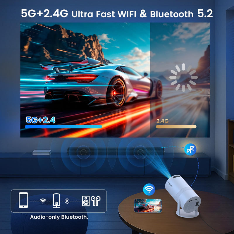 Mini Portable Projector with WiFi and Bluetooth,Support Movie Projector 1080P HD,Auto Keystone Correction,180° Rotatable,Compatible with TV Stick, HDMI, USB, Smartphone, Laptop (White 1) White 1
