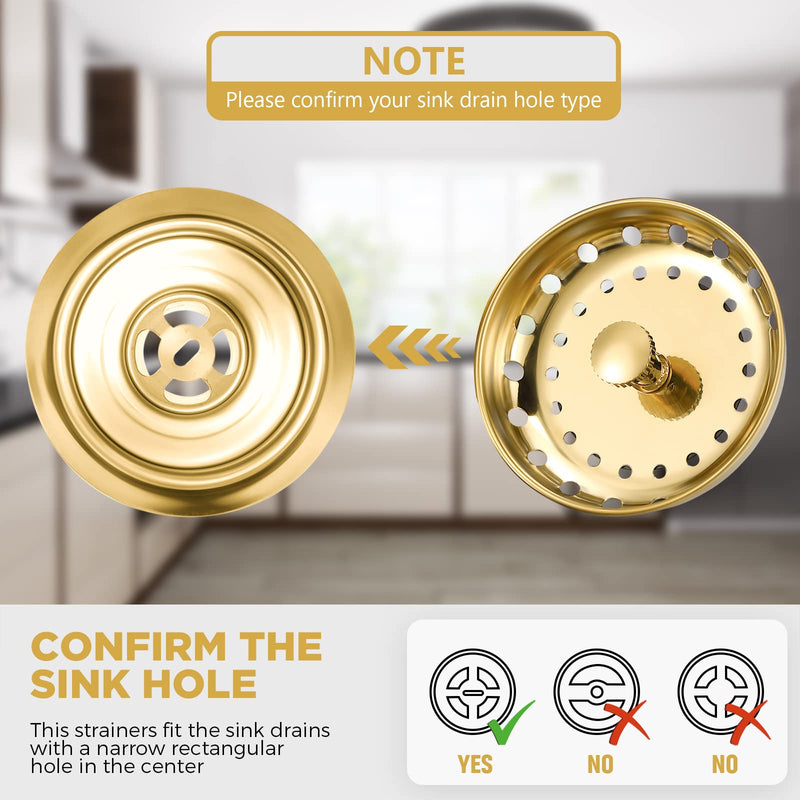 Mudder 3 Pcs Kitchen Sink Drain Strainer and Stopper Stainless Steel Garbage Disposal Plug with Handle Universal Anti-Clogging Kitchen Sink Filter Sieve Basket Strainer(Light Gold) Light Gold