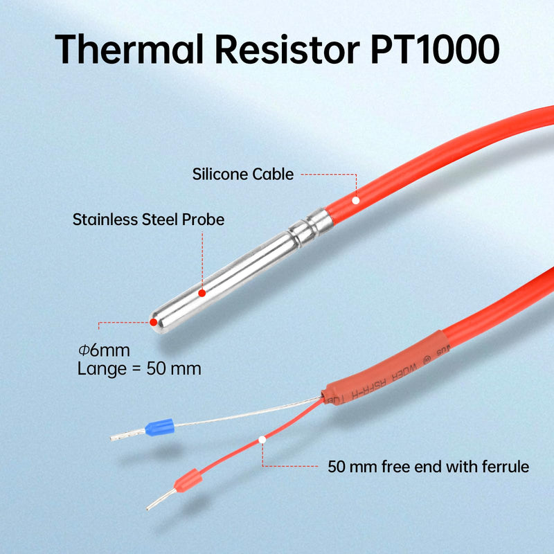Diymore 2PCS 3M PT1000 Thermal Resistor,3M Silicone Cable,Stainless Steel Probe, -122℉~356℉ Temperature Sensor, High-Precision Platinum Resistance Thermometer for Industrial and Laboratory Measurement 2 PCS 3M PT1001