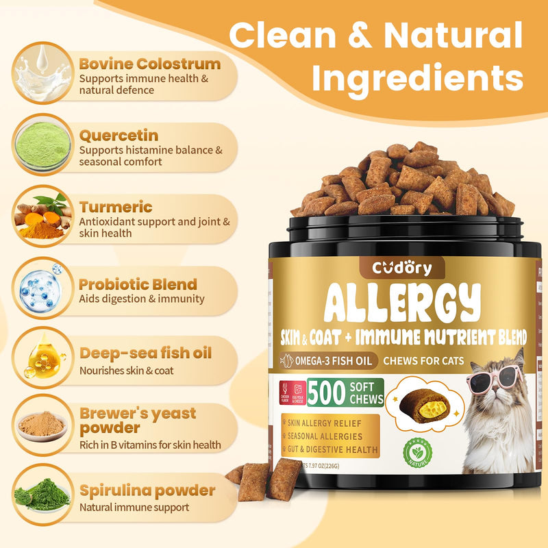 Allergy Relief for Dogs and Cats - Cat Allergy Tasty Chews + Dog Allergy Relief Drops- Healthy Skin, Gut & Coat Support for Cat or Dog Supplements Probiotic & Vitamins