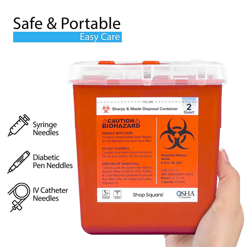 Sharps Containers for Home and Professional Use, 2 Quart Needle Disposal Container, Syringe Disposal for Home, Biohazard Containers