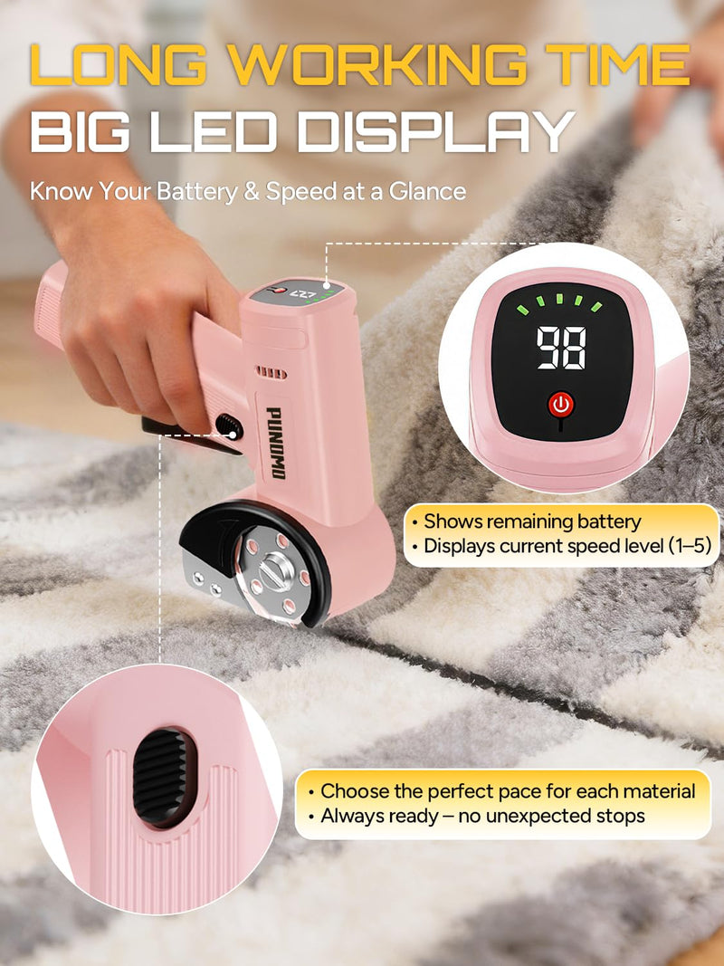 Rechargeable Cordless Electric Scissors Led Display: Electric Cardboard Box Cutter with 3 Safety Blades & Storage Pouch 5-Speed Settings - Cuts Cardboard, Leather, Fabric, and Plastic Pink