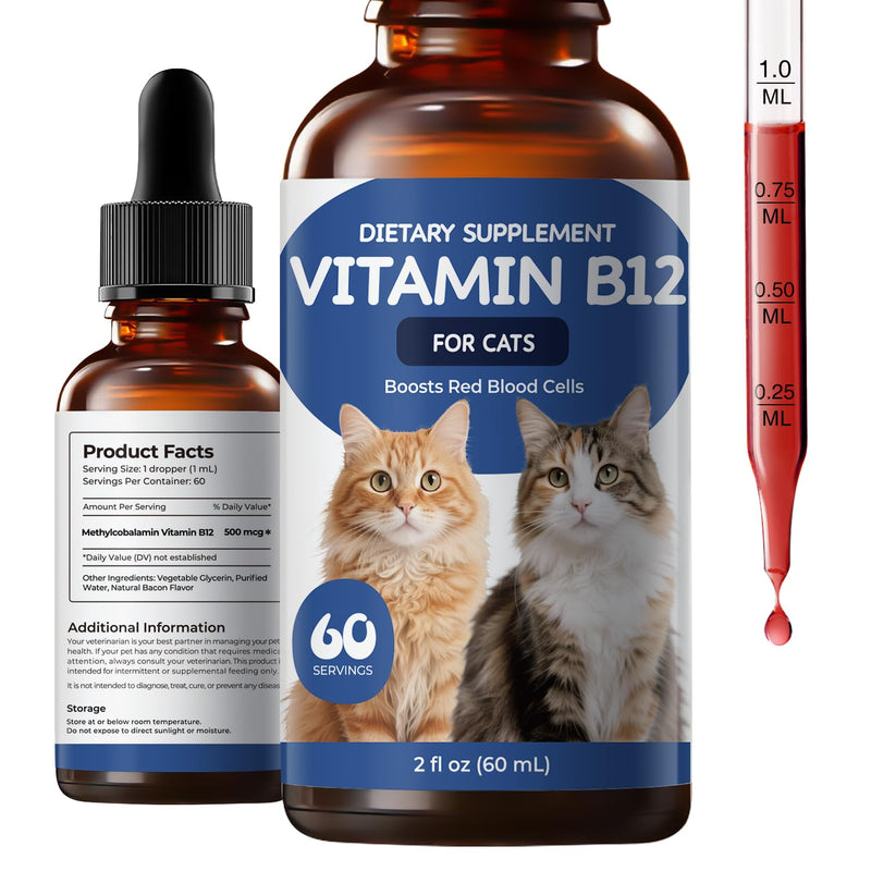 Vitamin B12 Appetite Stimulant Drops for Cats, Methylcobalamin Liquid Cat Supplement for Appetite, Energy & Metabolism Support, Helps Picky or Low-Energy Cats Eat & Thrive, 2 fl oz