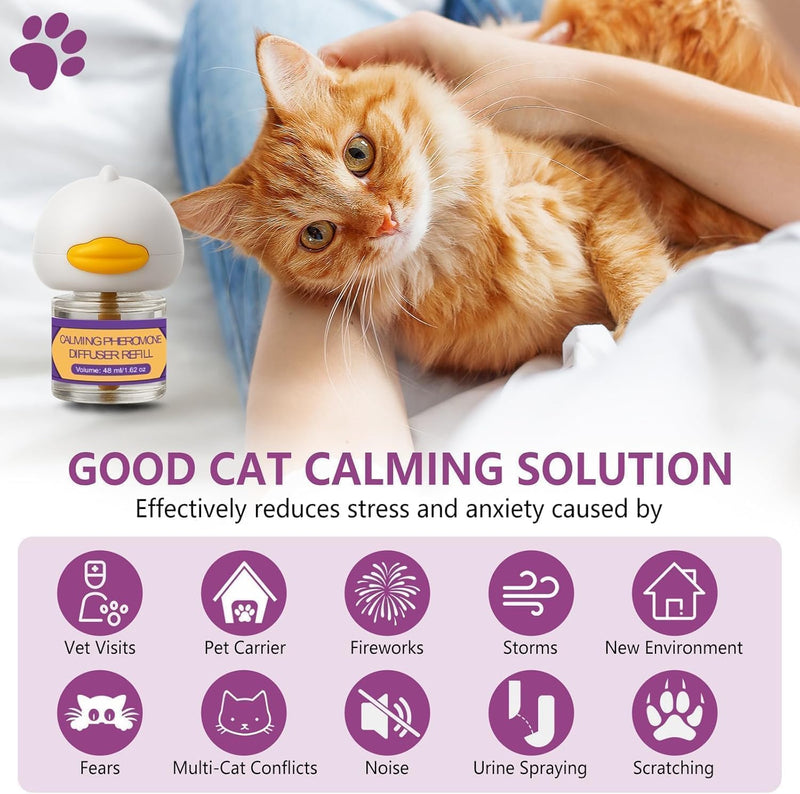Cat Calming Pheromone Diffuser Kit – 2 Plug-Ins & 4 Refills (48ml), Cat Anxiety & Stress Relief, Multi Cat Calming Diffuser, Reduces Fighting, Spraying, Scratching & Aggression, Drug-Free for All Cats purple