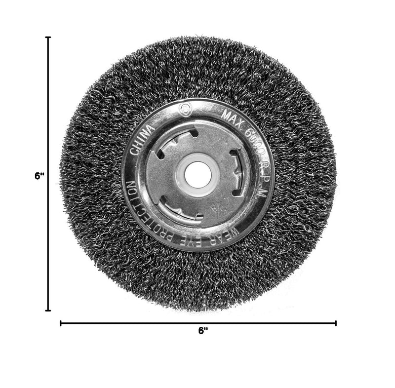 Century Drill & Tool 76864 6" Coarse Crimped Wide Face Bench Grinder Wire Wheel, 1/2"-5/8" Universal Arbor, 6,000 RPM – Ideal for Cleaning 6-inch Coarse