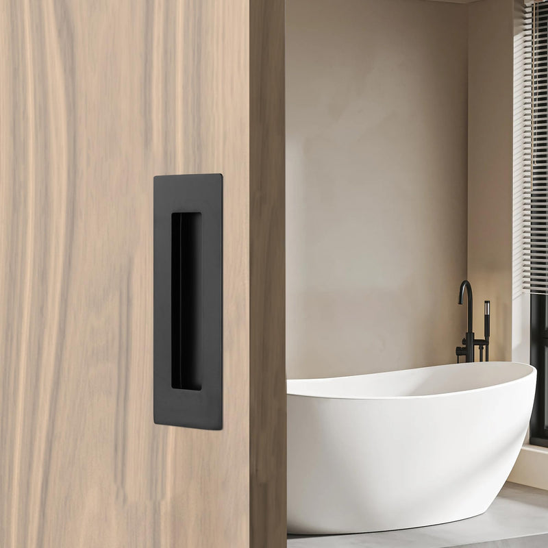 6 Inch Recessed Pocket Door Pull, Stainless Steel Rectangular Finger Flush Puls for Sliding Closet Barn Door Handle Rectangular Door Hardware (Matte Black, 2 Pack) 6 Inch Matte Black (2 Pack)