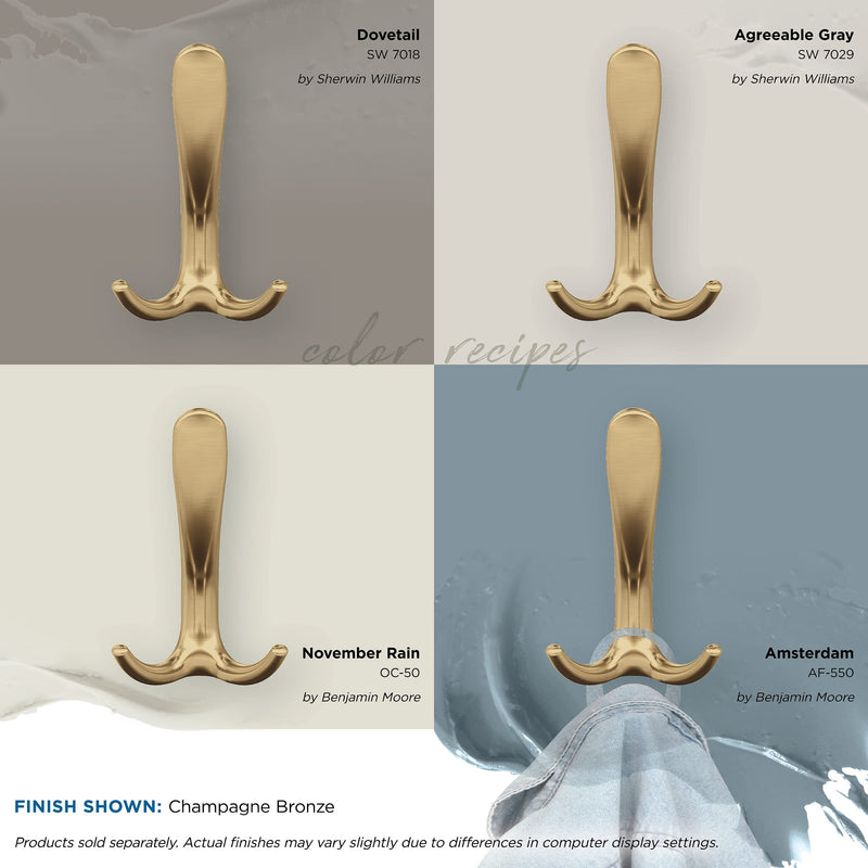 Amerock HBX37013CZ | Finesse Triple Prong Decorative Wall Hook | Champagne Bronze Hook for Coats, Hats, Backpacks, Bags | Hooks for Bathroom, Bedroom, Closet, Entryway, Laundry Room, Office