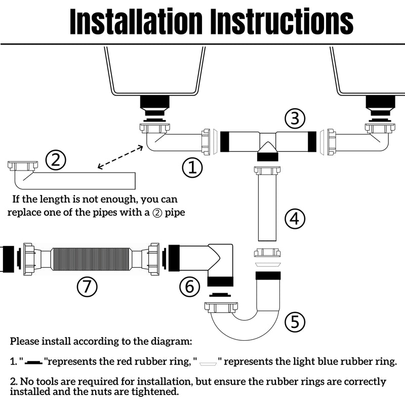 1-1/2 Inch Double Bowl Kitchen Sink Drain Kit - Universal Flexible P-Trap Pipe with Expandable Tailpiece (Wall & Floor Drain Compatible), Complete Plumbing Replacement Kit for 15"-24" Spacing
