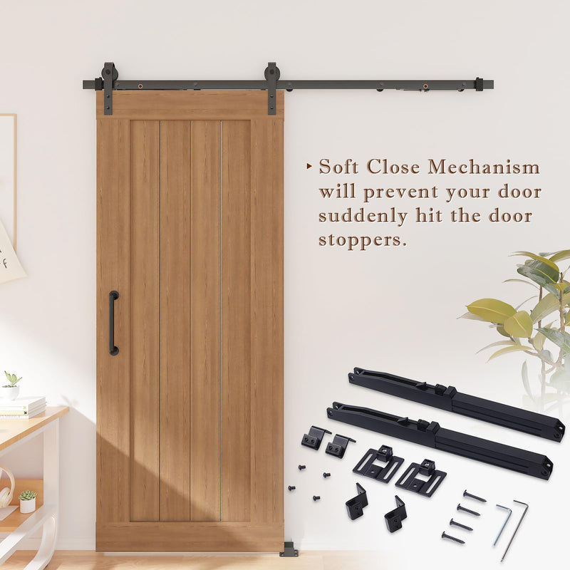 2PCS Hole-Free Barn Door Soft Close Mechanism, Upgraded Design Sliding Door Hardware Spring Buffer Damper, One Way Operation Invisible Door Stopper Adjustable Actuators with Actuator Spacers Normal Barn Door Soft Close Mechanism