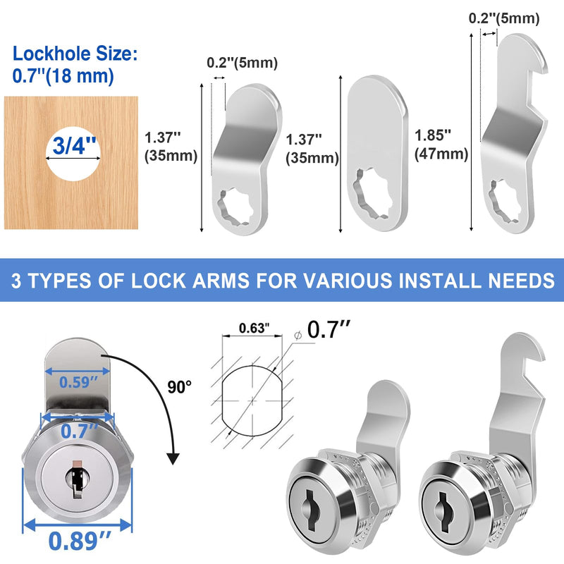 Cabinet Locks with Keys, 5/8" Cam Locks Keyed Alike, Tool Box Lock for Truck Pickup Mailbox Cabinet Cam Lock Toolbox Lock Replacement Set, Zinc Alloy (20 Pack, 5/8 Inch) 20 Pack