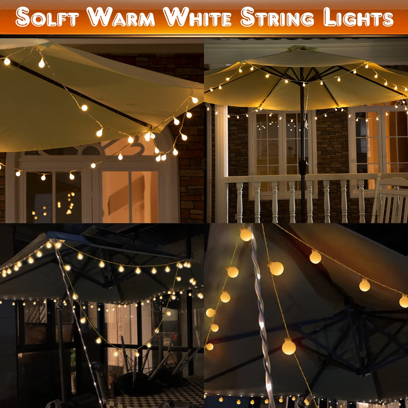 Enhon Patio Umbrella String Lights, Shatterproof Globe LED String Lights with Remote Control, 8 Lighting Modes, Battery/USB Powered, Waterproof Hanging Light Decorate for Patio Warm White