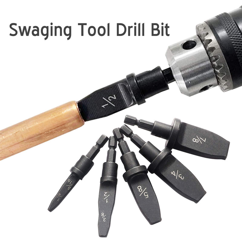 5pcs Swaging Tool Drill Bit Set, Imperial Pipe Expander Air Conditioning Copper Pipe Expander - 1/4"+5/16", 3/8"+1/2", 5/8", 3/4", 7/8" Flaring Spin Set (Black)