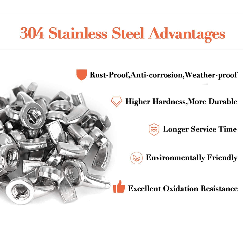 Wing Nuts,1/4"-20 Wing Nuts,304 Stainless Steel Wing Nuts,Fasteners Parts Butterfly Nut,Hurrican Screws Hand Twist Tighten Ear Wingnuts,50PCS 1/4"-20