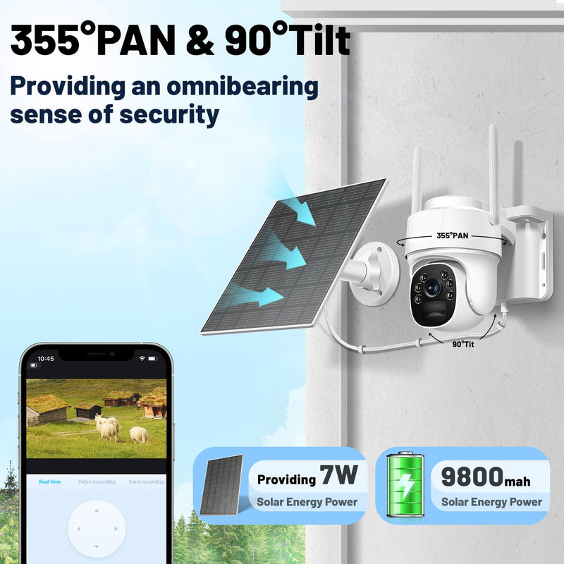 4G LTE Cellular Security Camera Wireless No WiFi Needed Solar-Powered Wireless Outdoor Security Camera with PIR Motion Sensor, 2K HD Night Vision, Remote Access, 2-Way Audio, Pan and Tilt
