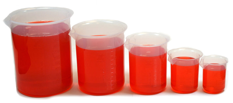 Eisco Labs CH0137H Polypropylene Beaker Set of 50 mL, 100 mL, 250 mL, 500 mL, 1000 mL