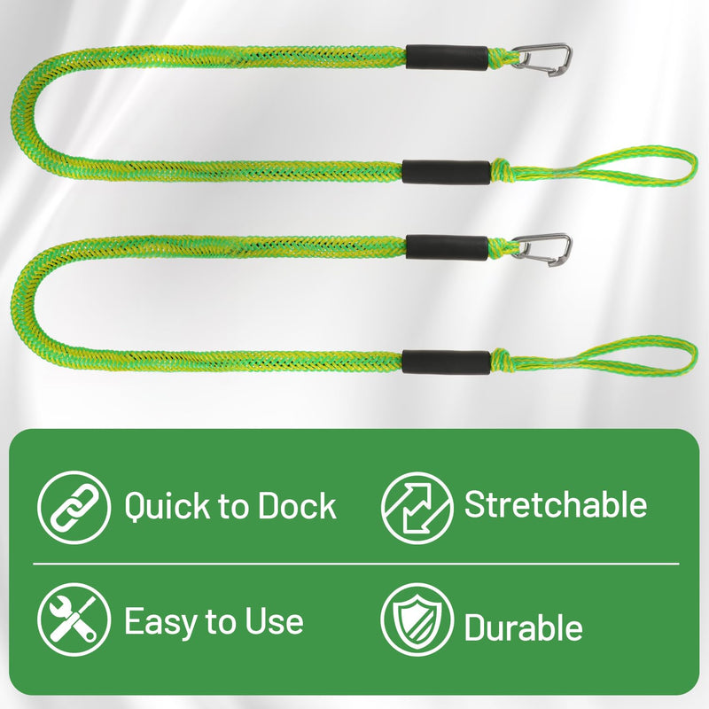 Boat Bungee Dock Lines Marine Mooring Rope with Stainless Steel Clip Bungee Cord Docking Lines for Boat Bungee Docking Ropes for Kayak,Pontoon,Canoe (Green-2) Green-2