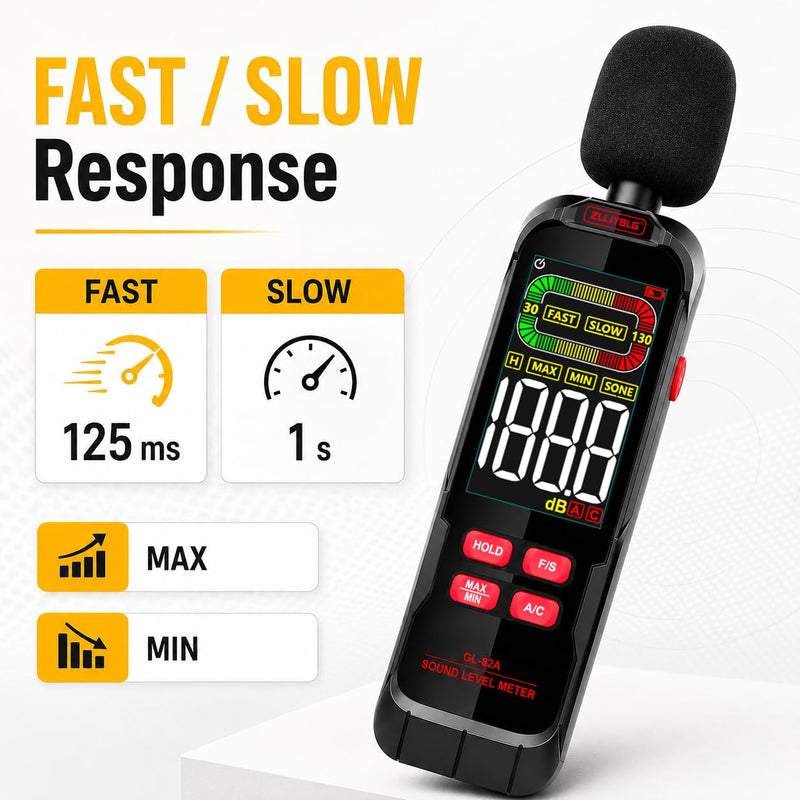 GL82A Digital Sound Level Meter, 30-130dB Decibel Meter with Backlit LCD, High Precision Noise Detector for Home, Office, Factory, Construction & Daily Use | Backlit LCD, High Precision Noise Detector, For Home, Office, Factory, Construction & Daily Use