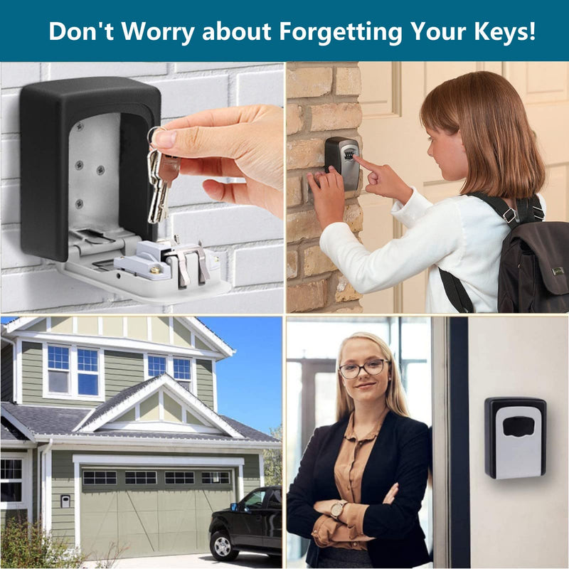 Lospu HY® Key Lock Box, 4 Digit Combination Key Storage Lockbox, Waterproof Wall Mount Key Safe Box for Indoor, Outdoor, Home, Hotels, Airbnb and Schools Grey