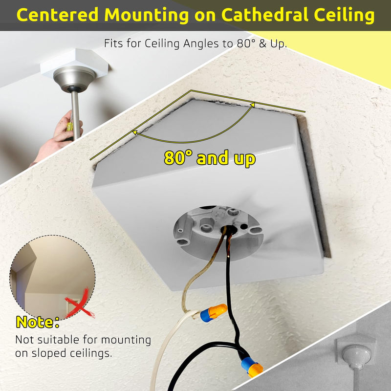 Fan Mounting Box, Ceiling Fan Mounting Bracket, Ceiling Fan Mounting Box, Ceiling Fan Mounting Kit, Fan Mounting Bracket, Fits cathedral Ceiling Angles of 80° or Up, White,1-Pack 1