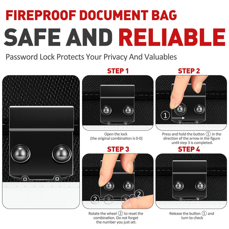 Fireproof Document Bag with Lock,6200°F Insulated (13.9"x10.6"),Lockable Fire Water Proof Money Pouch with Water Resistant Zipper,Safe Notary Bag with Lock,for Important Documents,Valuables (Black)