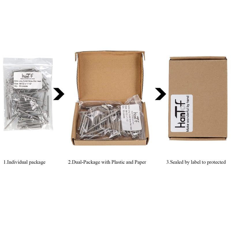 50Pcs Extra Long Outlet Screws,Electrical Switch and Receptacles Device Mounting Screws,Wall Plate Screws,6-32 x 1-1/2 Inches Phillips Pan Head Machine Screws,18-8 (304) Stainless Steel