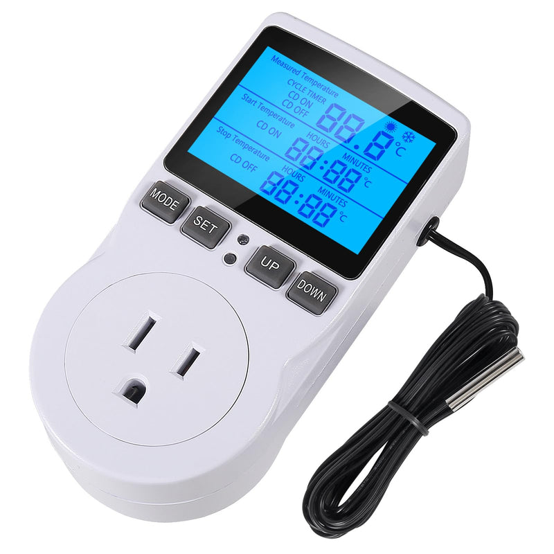 UMLIFE 2Pack Digital Thermostat Temperature Controller Electric Digital Thermostat Heating Cooling Control Mode Timer 1800W 120V 15A Greenhouse Heater with Thermostat Backlit Display 2PCS