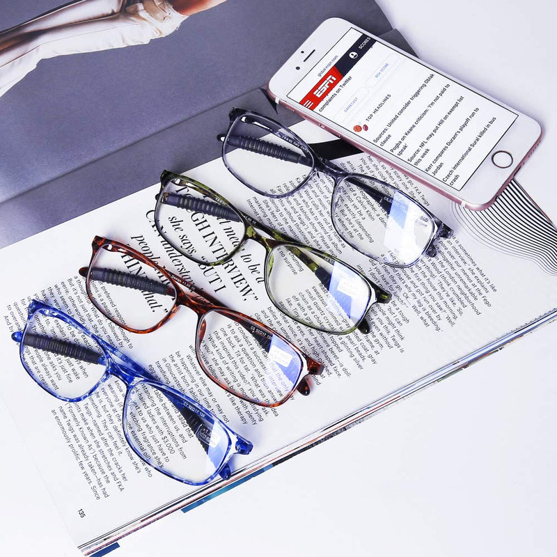 DOOViC Computer Reading Glasses Blue Light Blocking TR90 Frame Lightweight Flexible Readers for Women Men,4 Pack 4 Pack Mix Color 2.25 x