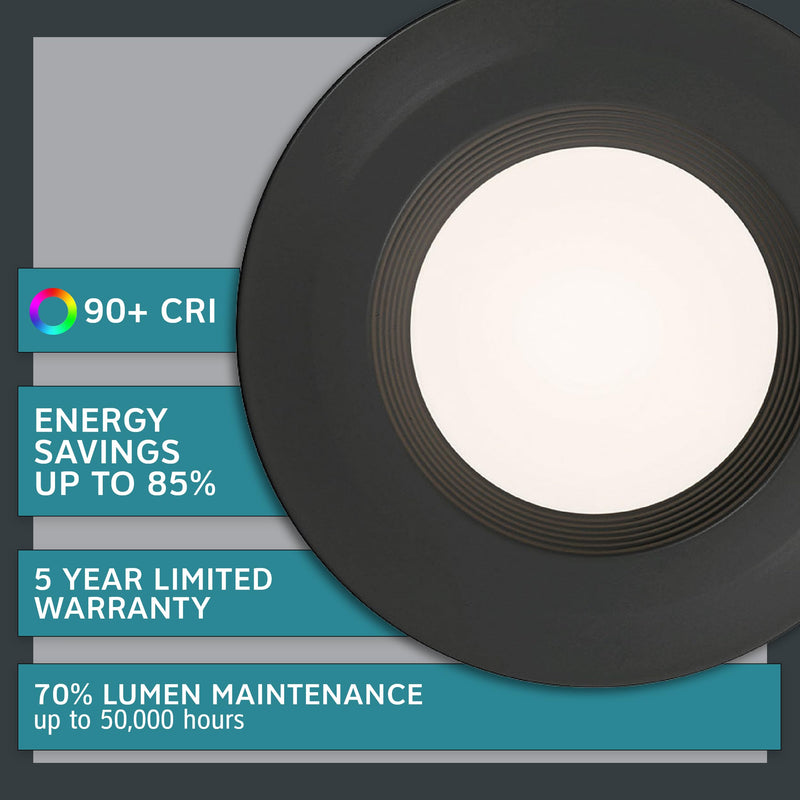 DESIGNERS FOUNTAIN Led Recessed Ceiling Light, 5/6 Inch 5CCT Downlight Metal Lighting Fixture, Dimmable, 1000 Lumens, 2700K/3000K/3500K/4000K/5000K, Bronze Baffle Trim, EVL61093T50BZ Bronze Baffle Retrofit Trim 5/6 inches